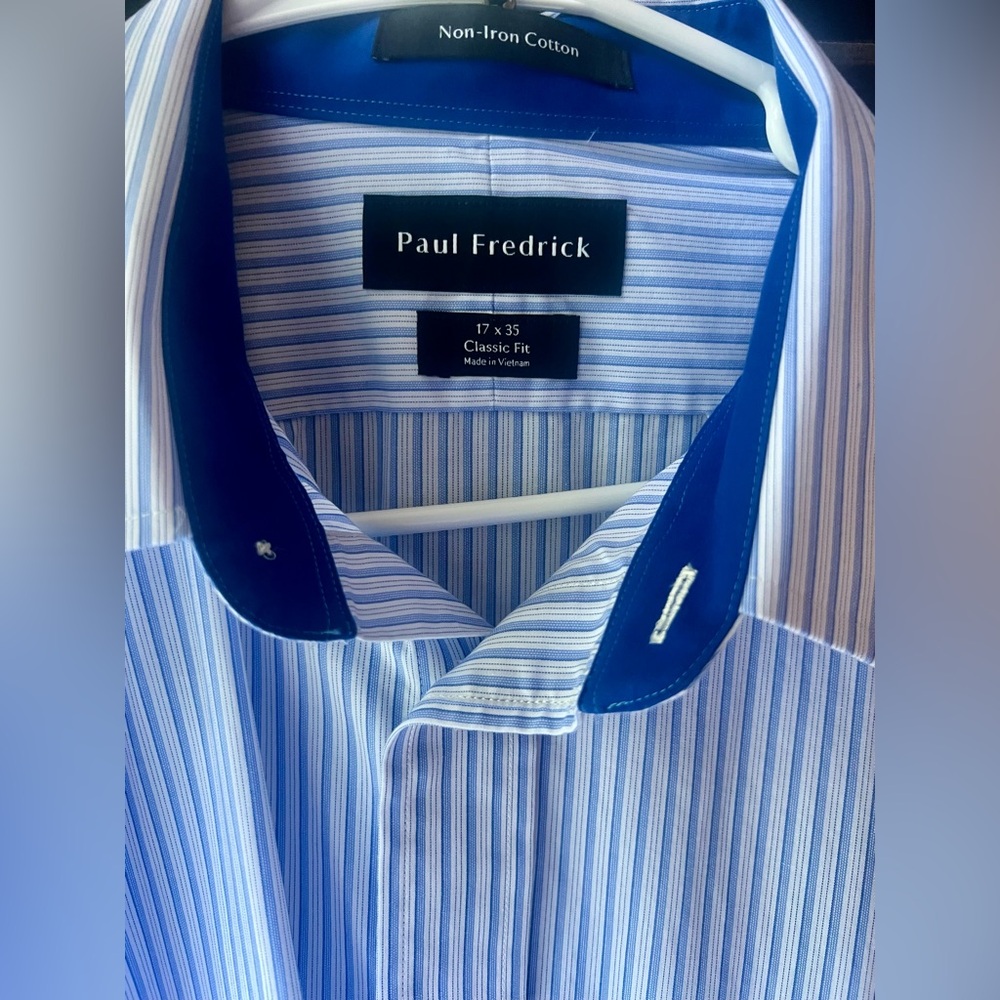 Paul Fredrick Blue Dress Shirt Long-Sleeved Classic Fit, 17x35
